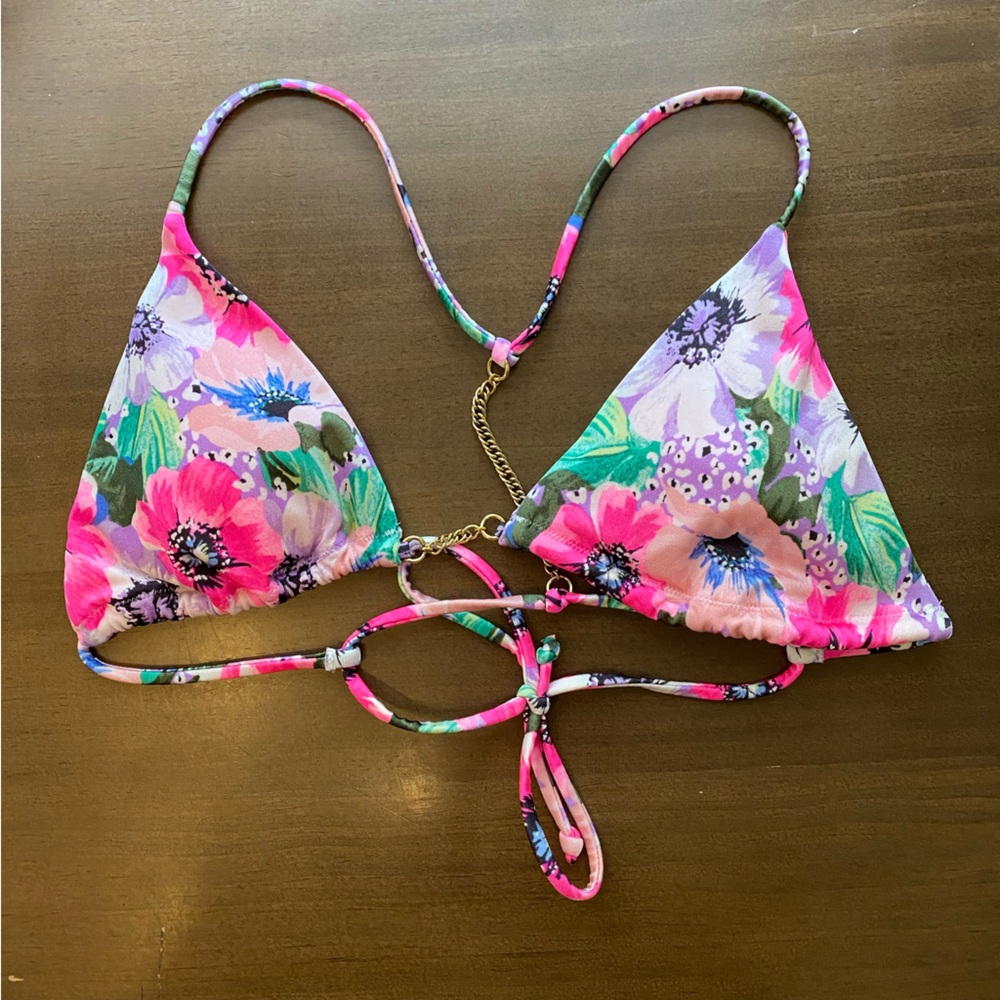 Victorias Secret Floral Chain Link Triangle Bikini Top Medium Pink Purple